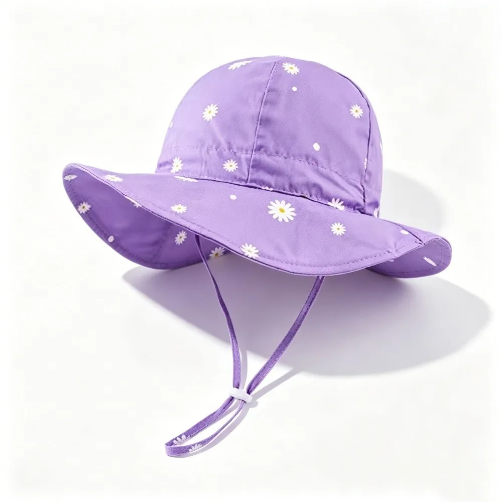 New UPF 50+ Sun Hat Flower Printed Breathable Bucket Hat Wide Brim Quick Drying Children's Sun Hat for Boys Girls