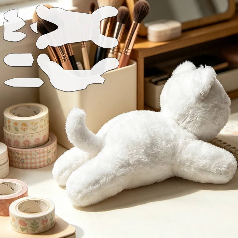 YOMDID 6pcs Lying Fluffy Kitten Sewing Templates DIY Cute Kitten Pattern Quilting Stencil Durable PET Templates For Handicrafts