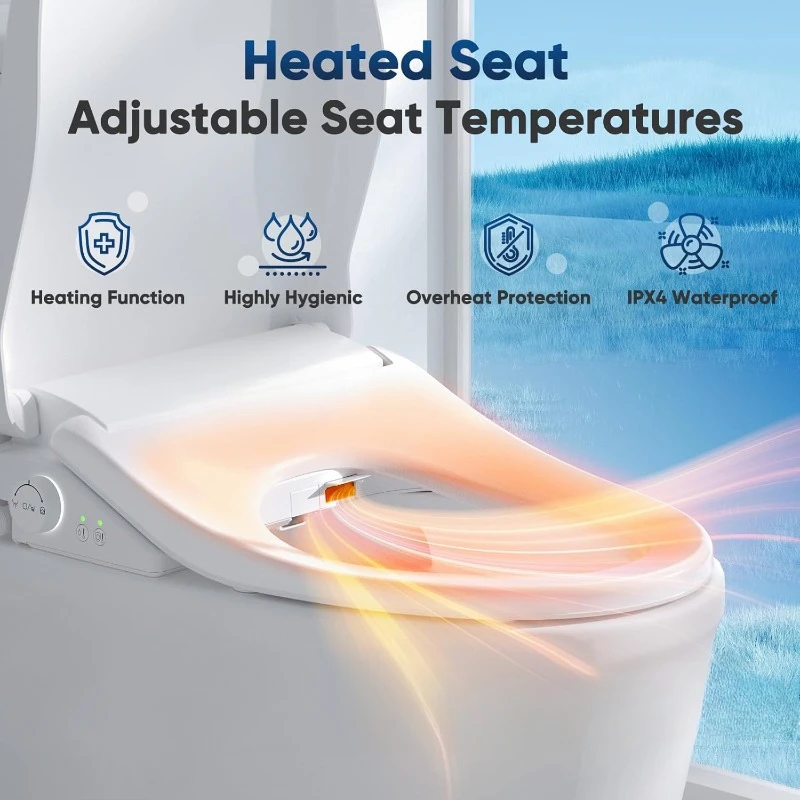 Bidet Toilet Seat Elongated Smart Heated Toilet Seat with Warm Water & Dryer, Feminine & Child Wash, Self-Clean Stainless Steel