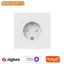 BORUIDAPLS Tuya Smart Wall Socket Zigbee 3.0 EU Plug With Monitoring 16A Timing Remote Outlet For Alexa Google Home Yandex Alice