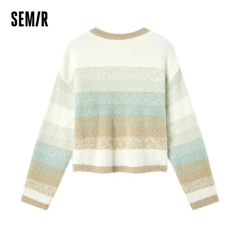 Semir Sweater Women Short Loose Gentle 2024 New Winter Imitation Mink Velvet Literary Striped Sweater