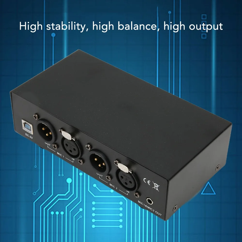 

With XLR Cable 48V Phantom Power Supply Low Pass Filter High Stability Iron Shell Phantom Power 2 Channel