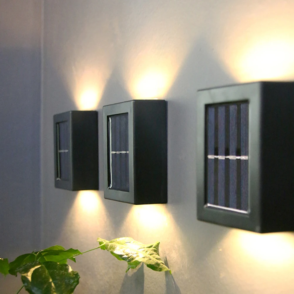2pcs Wall Lamp Modern Exterior 2 LEDs Park Solar Powered Decorative Light Up Down Courtyard Outdoor Garden Waterfproof Landscape