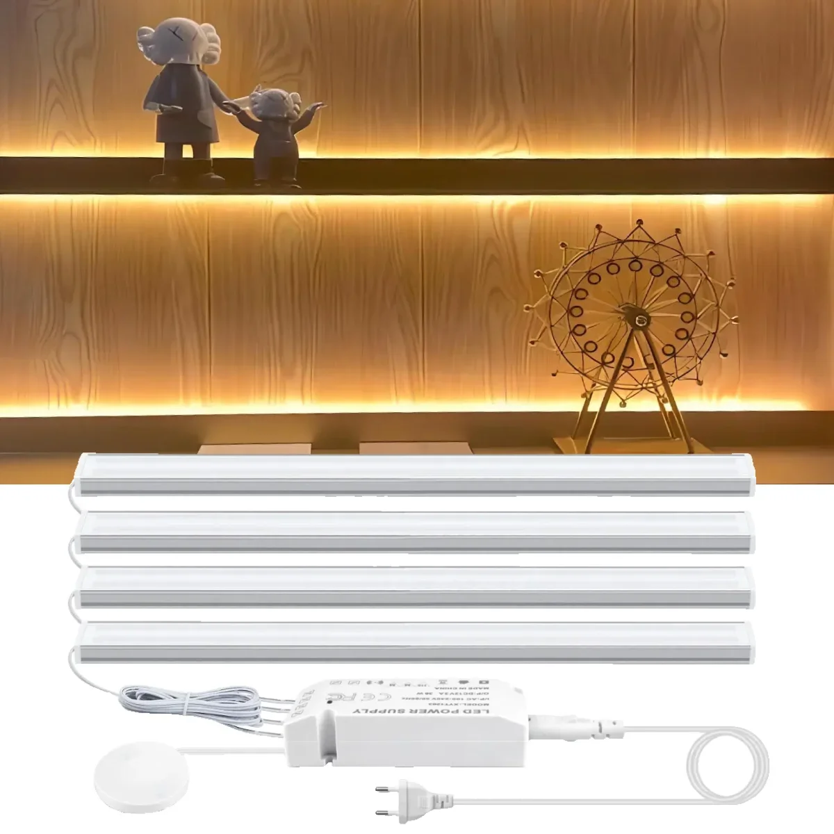 1-6PCS Under Cabinet LED Bar Lights With No Drill Dimmable Hand Sweep/Touch Sensor Switch 3000K/6000K For Cabinet Wardrobe