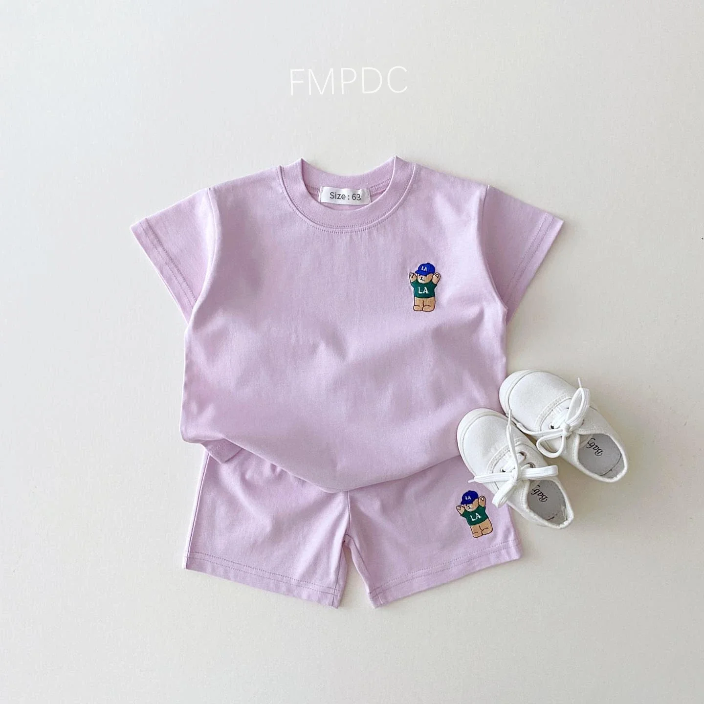 2024 Summer Korea Baby Boys Suit Embroidered Bear Badge Tees T shirts+Loose Shorts Girls 2Pcs Casul Infant Sets Toddler Clothes