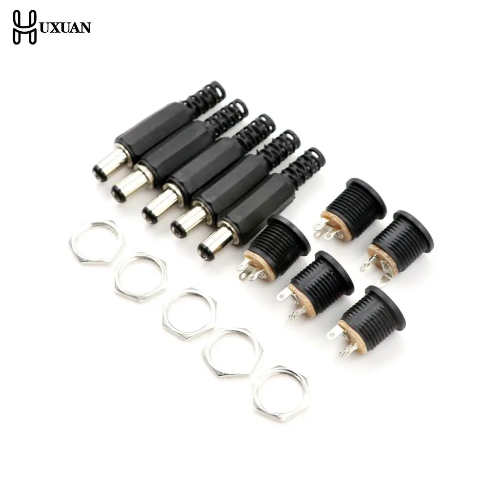 5sets 12V 3A Plastic Male Plugs + Female Socket Panel Mount Jack DC Power Connector Electrical Supplies