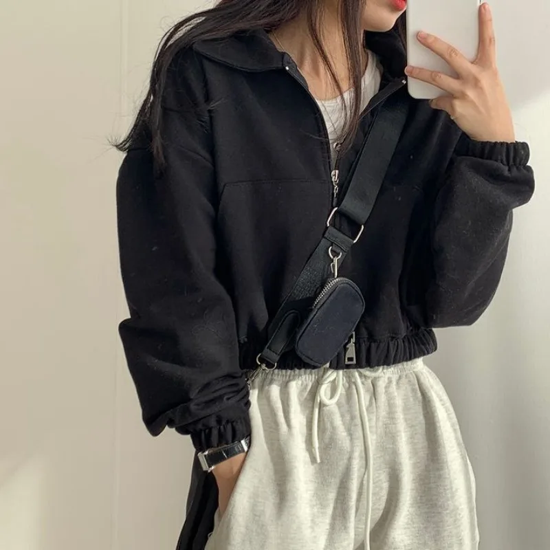 

Harajuku Zip Up Hoodie Women Oversized Short Sweatshirts Preppy Grunge Hoodies Autumn Korean Pocket Sweatshirt Y2k Kpop Tops 후드티