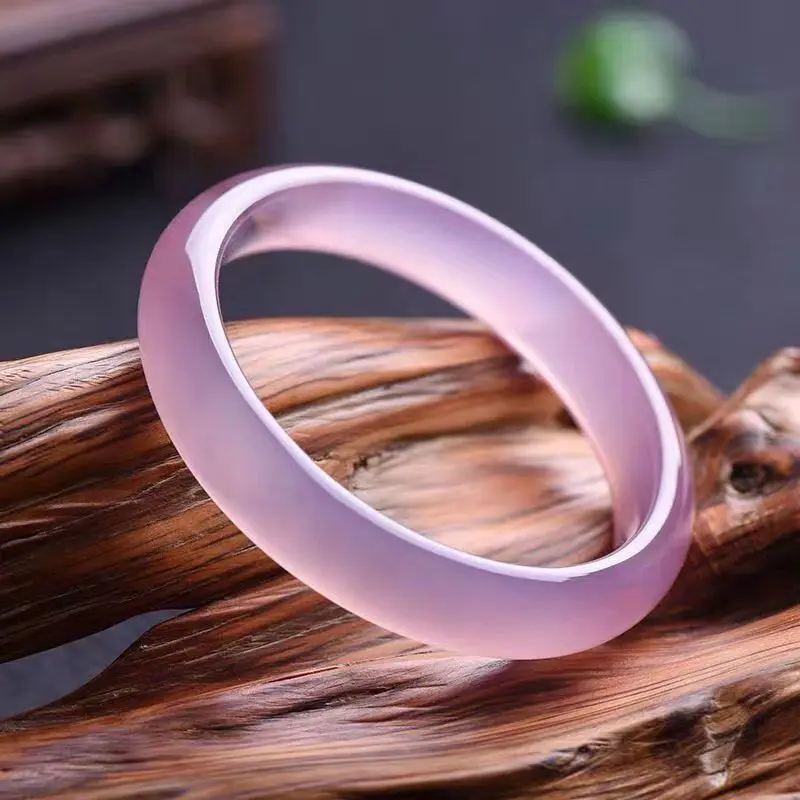 [Boutique] Natural Pink Jade Bangles Ice Seed Agate Chalcedony Bracelet Original Ecological Stone Jewelry Accessories Gifts