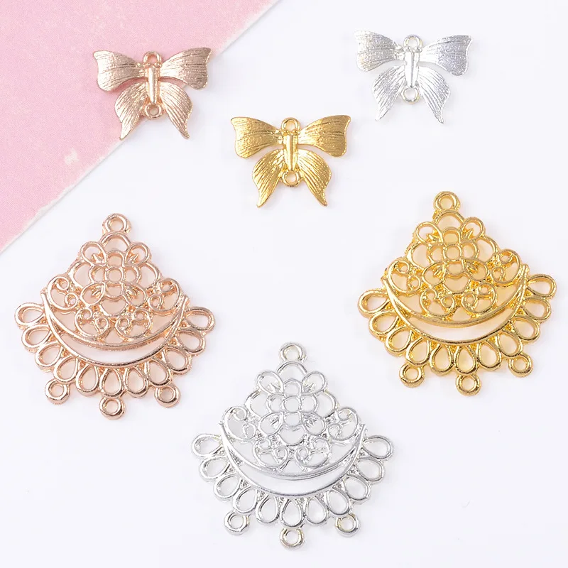 

100Pc set DIY hair accessories walking tassel alloy jewelry hollow flower butterfly up down connection double hanging pendant