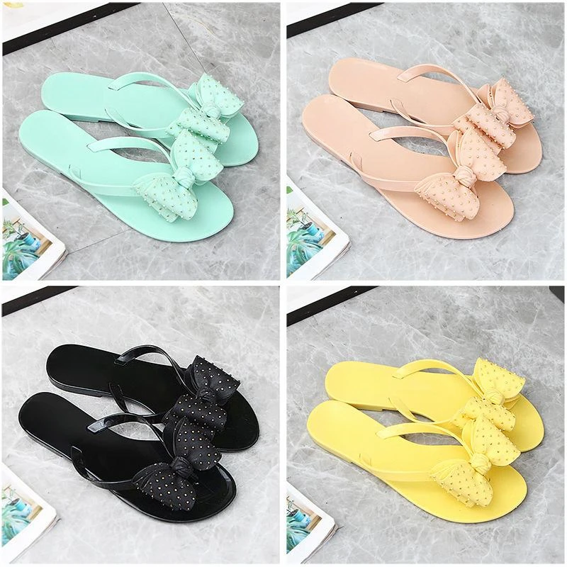 2024 New Women's Sandals Herringbone Slippers Summer Ladies Bow Flat Bottom Flip Flop Outdoor Beach Vacation Shoes Female