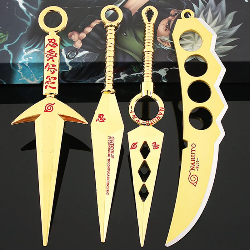 Naruto Weapon Uzumaki Naruto 4pcs/Box Spade Vere Katana Swords Samurai Real Steel Anime Weapons Keychains Boy Toy Birthday Gifts