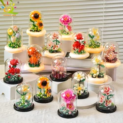 HUIQIBAO MOC Eternal Bouquet Display Box Micro Building Block Flower Model DIY Home Desk Plant Decoration Brick Toy For Children