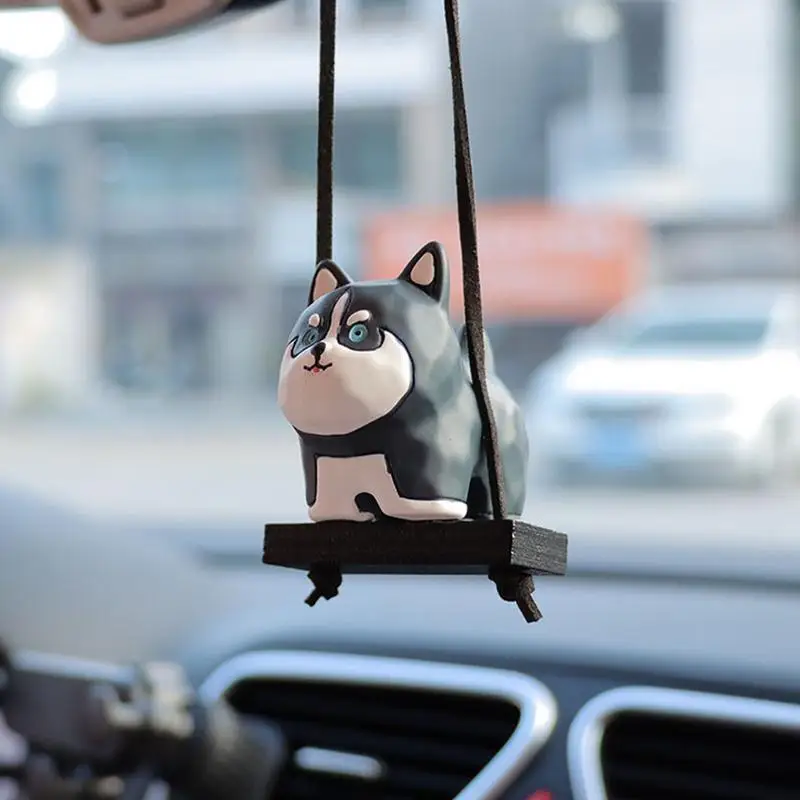 Swinging Dog Car Ornament Resin Animal Car Rearview Mirrors Charm Funny Adorable Rearview Mirrors Ornament For Home Decor
