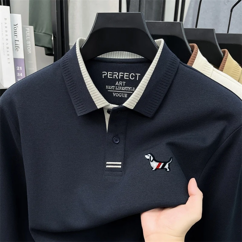 Hochwertiges Designer-Poloshirt mit Revers, Neue Herbstkollektion, Einfarbig, Wärmeisolierend, Langarm, Bedrucktes T-Shirt, Modische Exquisite Herrenbekleidung – Detail 6