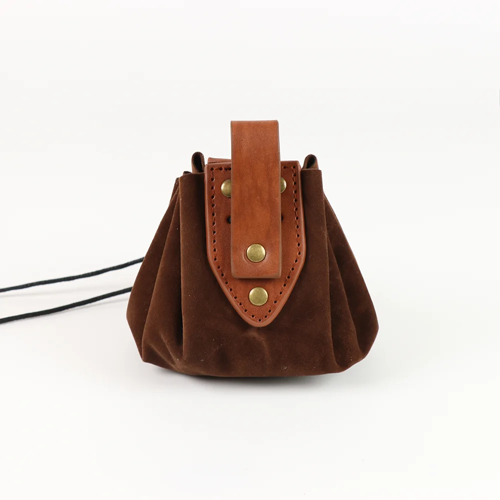 Vintage Medieval Faux Leather Coin Purse Drawstring Pouch for LARP Waist Bag Hanging Belt Coin Purse Cosplay Props