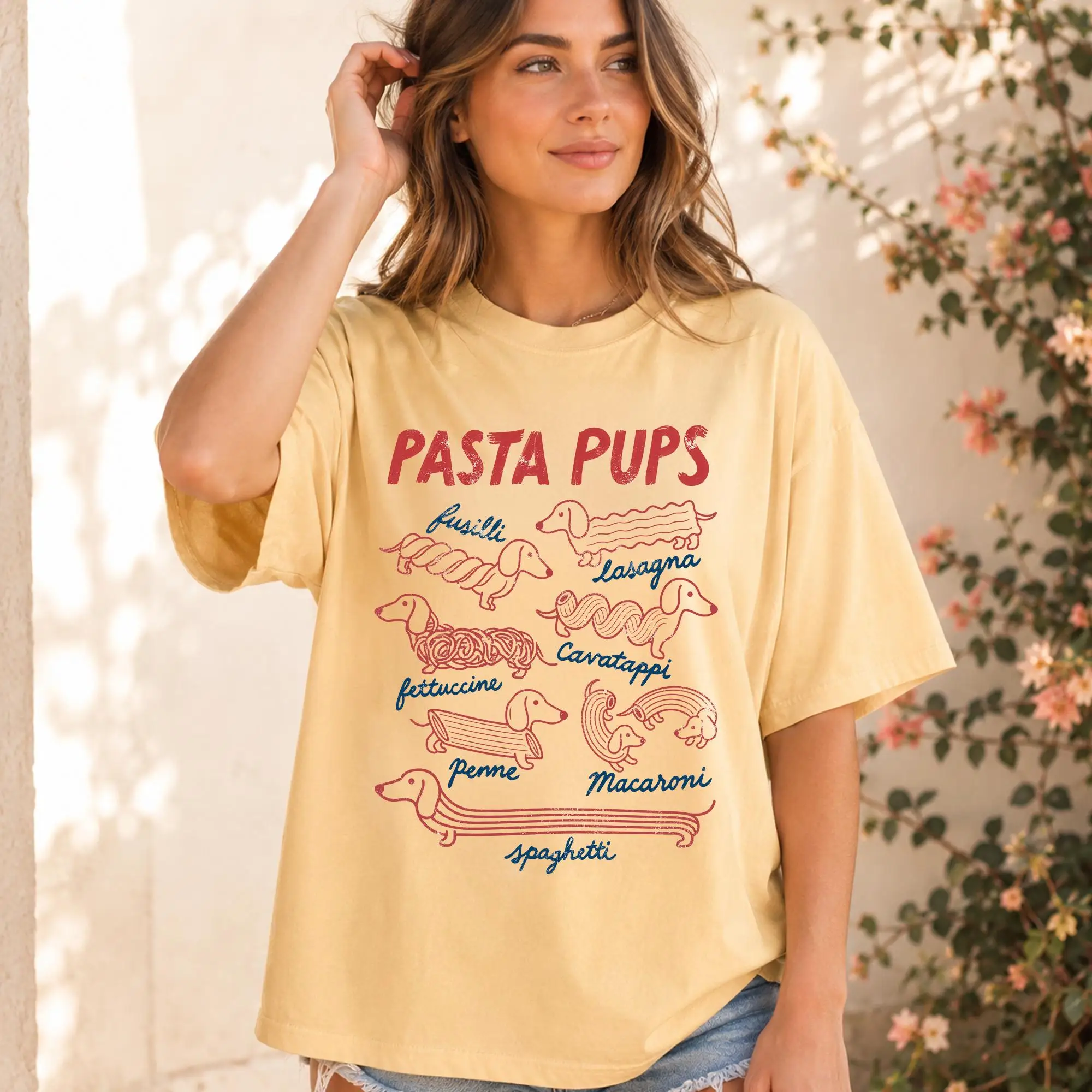 Pasta Pups Shirt, Lustiges Dackel-Spaghetti-Shirt, Geschenk für Italienische Feinschmecker – Detail 5