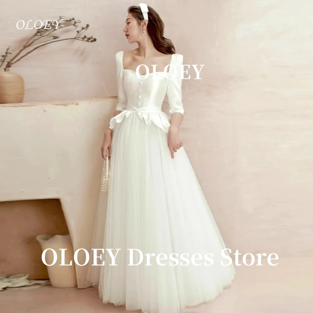 

OLOEY Vintage A Line Wedding Dresses Korea Photo shoot Sweetheart Long Sleeves Tulle Bridal Gowns Princess Bridal Gowns Customiz