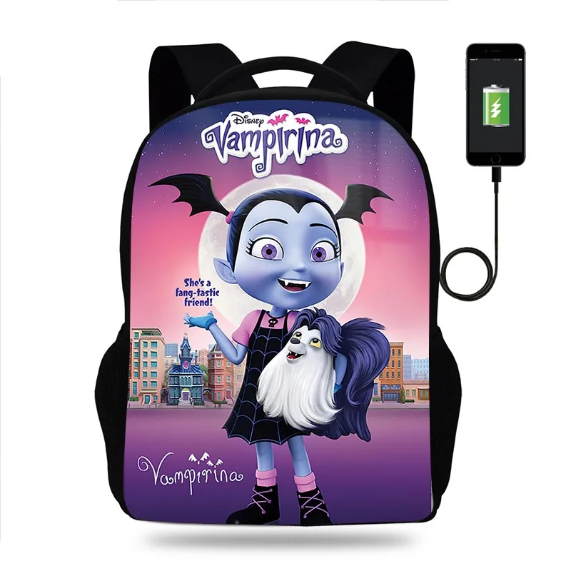 Disney Vampirina Backpack Boy Girl School Bags Children Teenager USB Charging Daily Travel Backpack Mochila