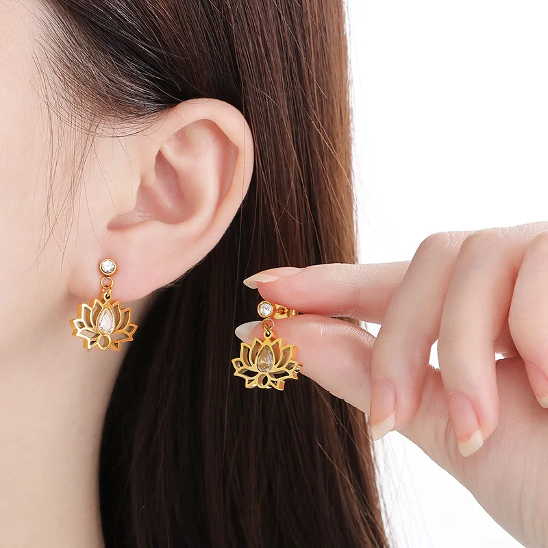 Blooming Effect Flower Stainless Steel Earrings For Female Fashion Gold Silver Color Elegant Wedding Jewelry Christmas Earings