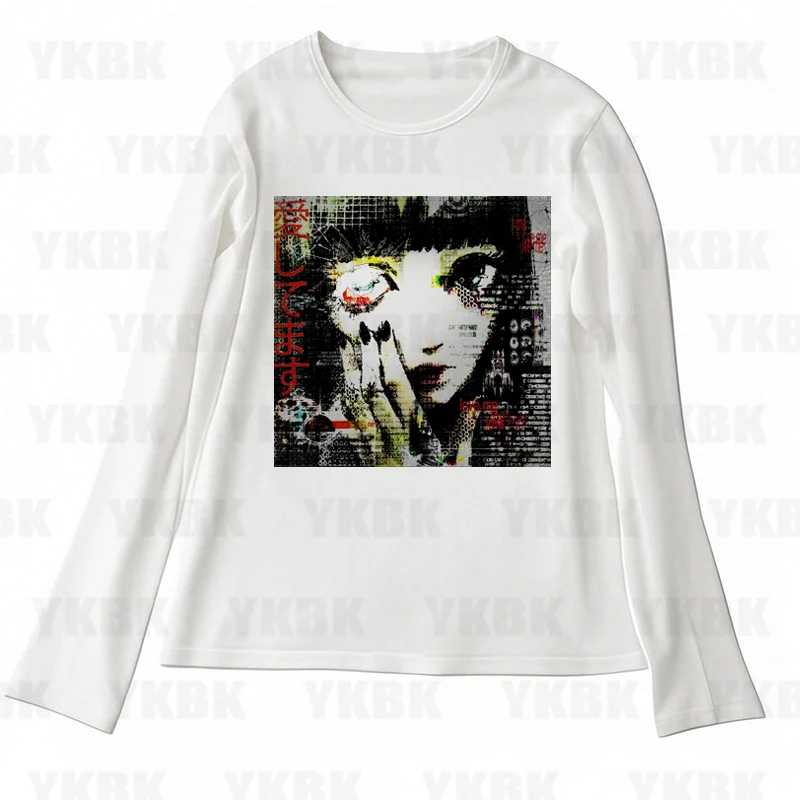 Damen Anime Kawaii Crop Top, Y2K 2000er Jahre Tops, Grafik-T-Shirts, Kitty 90er Vintage Kleidung, Gothic Frühling Langarm-Shirt