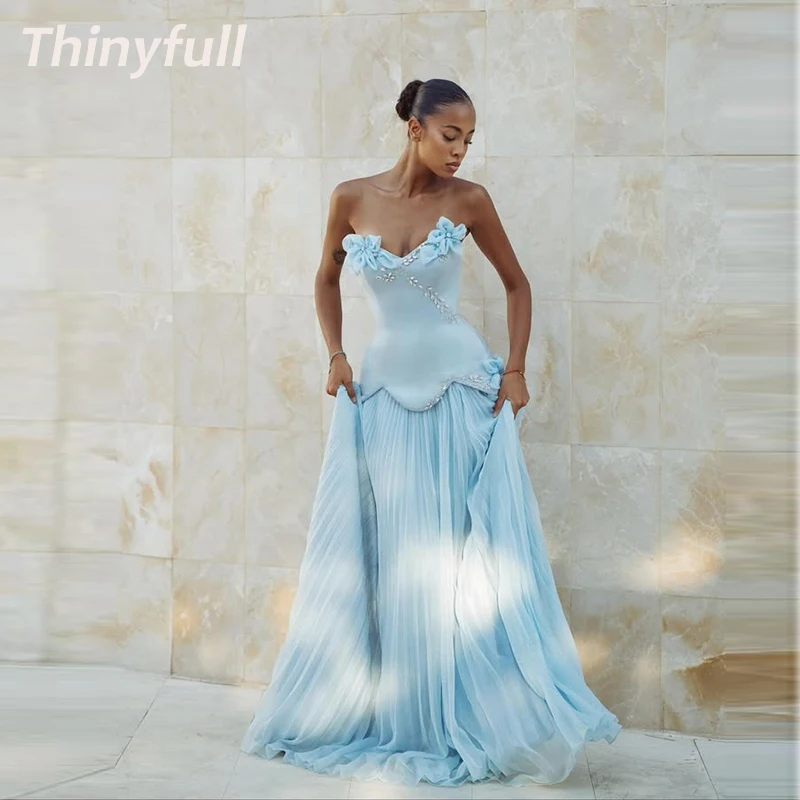 

Thinyfull A-line Chiffon/Satin Arab Prom Dresses Sleeveless Crystal Pleat Evening Dress Formal Gown Robe De Soirée Customized