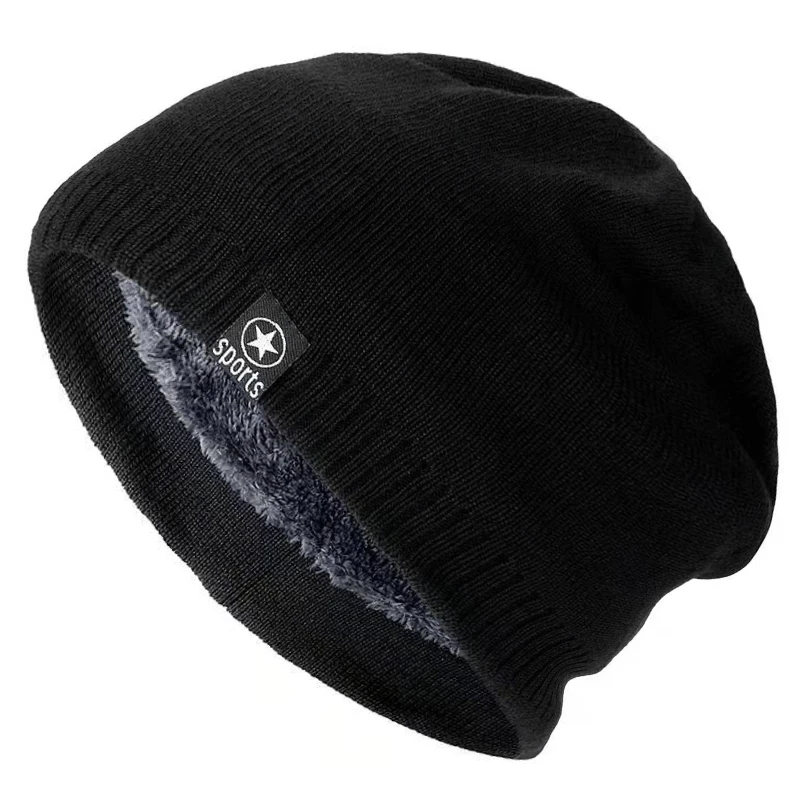 New Unisex Winter Hats Solid Color Knitted Hats For Men And Women Star Sports Beanie Cap Outdoor Add Fur Lining Warm Ski Hats