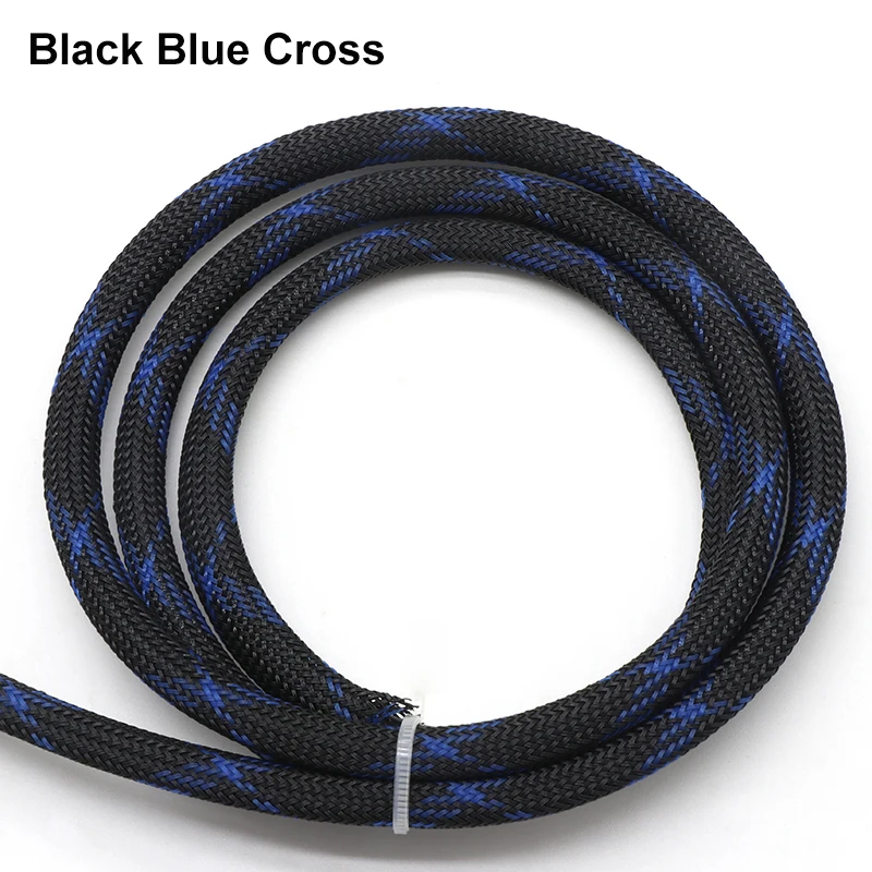 1~50m Black Blue Cross PET Braid Sleeve 2/4/6/8/10/12/14/16/20/25/30mm High Density Insulated Snake Skin Cable Wrap Sheath