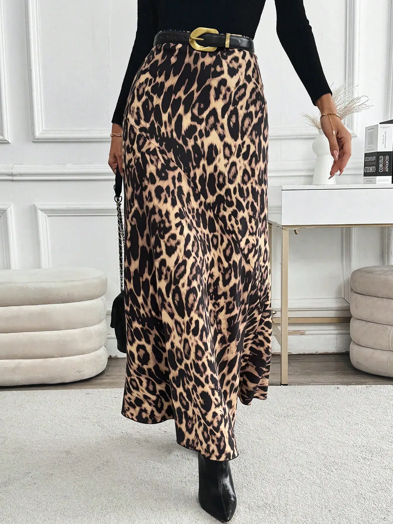 

New fashionable leopard-print women's mid-length skirt