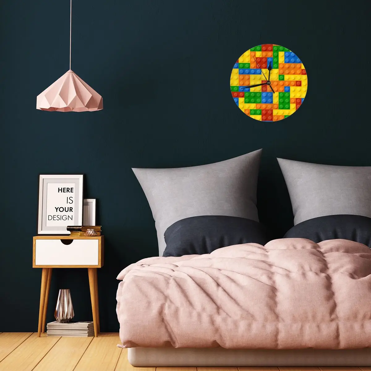 Building Blocks Construction Brick Wall Clock Room Decoration Clock Must-have Ornament Round