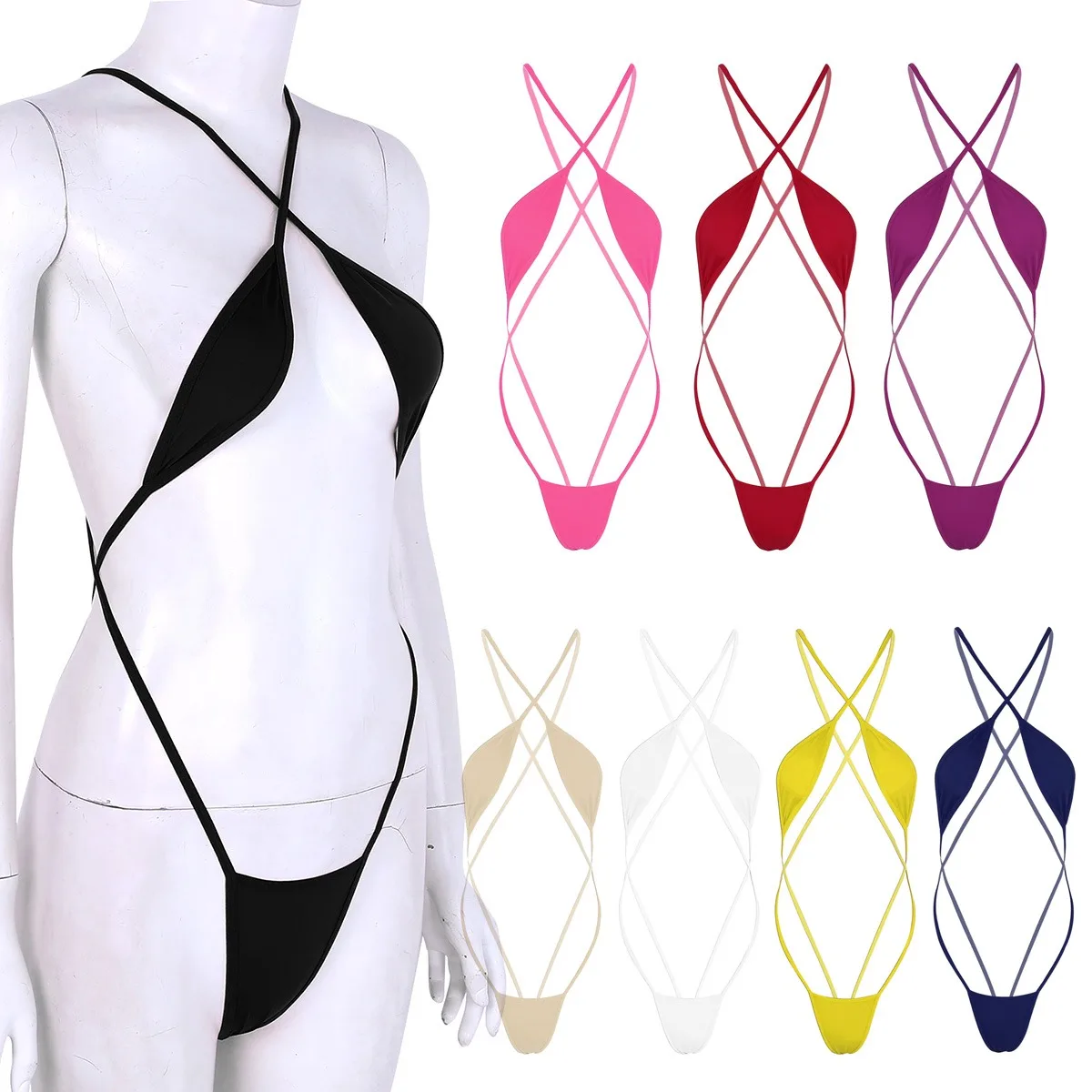 Women's Sling Shot Bikini Strappy Criss Cross Backless Teddy Lingerie Extreme Micro One Piece Monokini Swimwear Sexy Swimsuit image 6