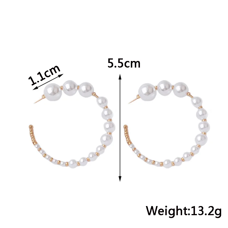 New Pearl Beads Dangle Earrings for Women Irregular C-shaped Metal Drop Earrings Exaggerated Oversize Female Party Ear Jewelry