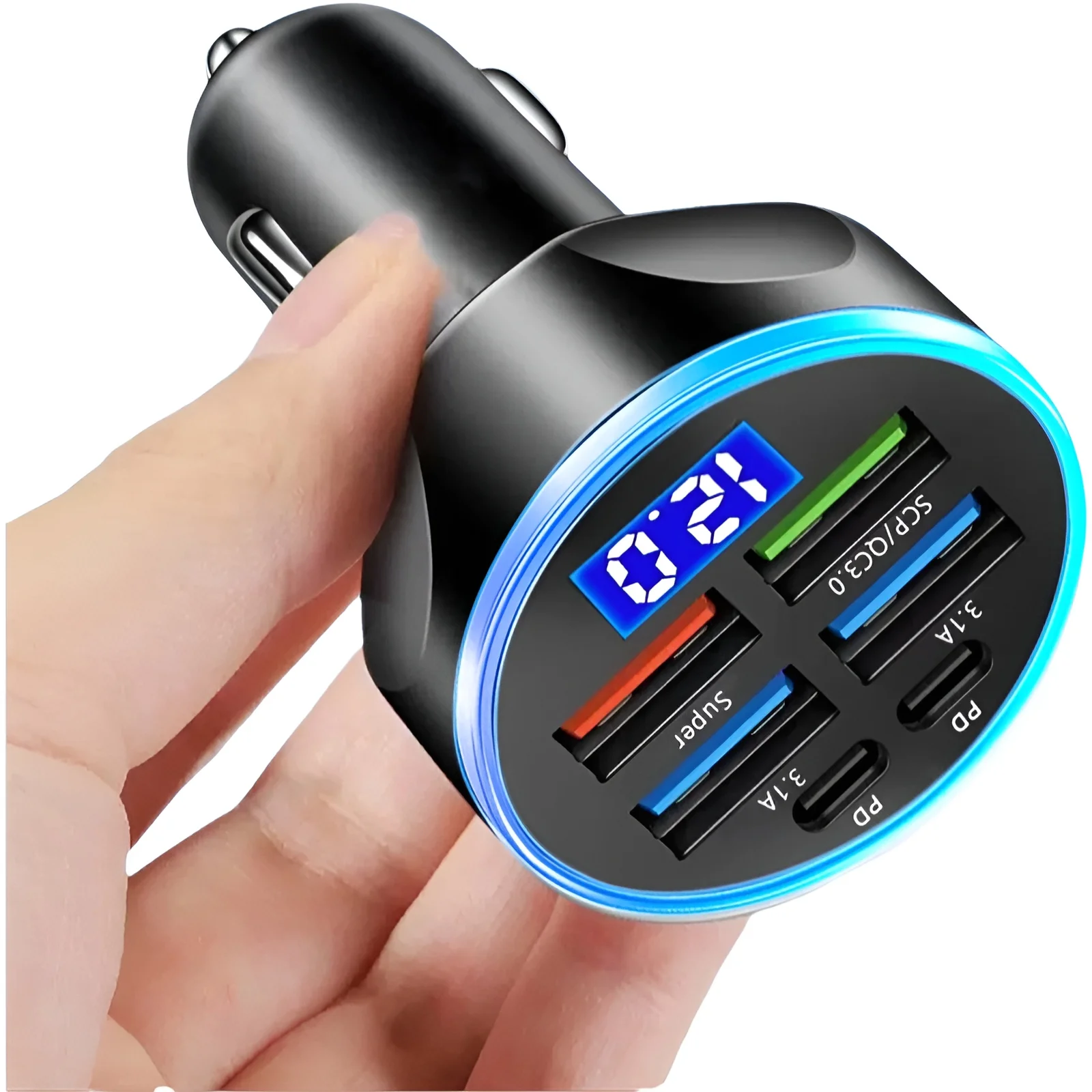 66-250w pd carregador de carro qc3.0 carga rápida um a seis isqueiro do carro plug carregador de carro carga flash com display digital