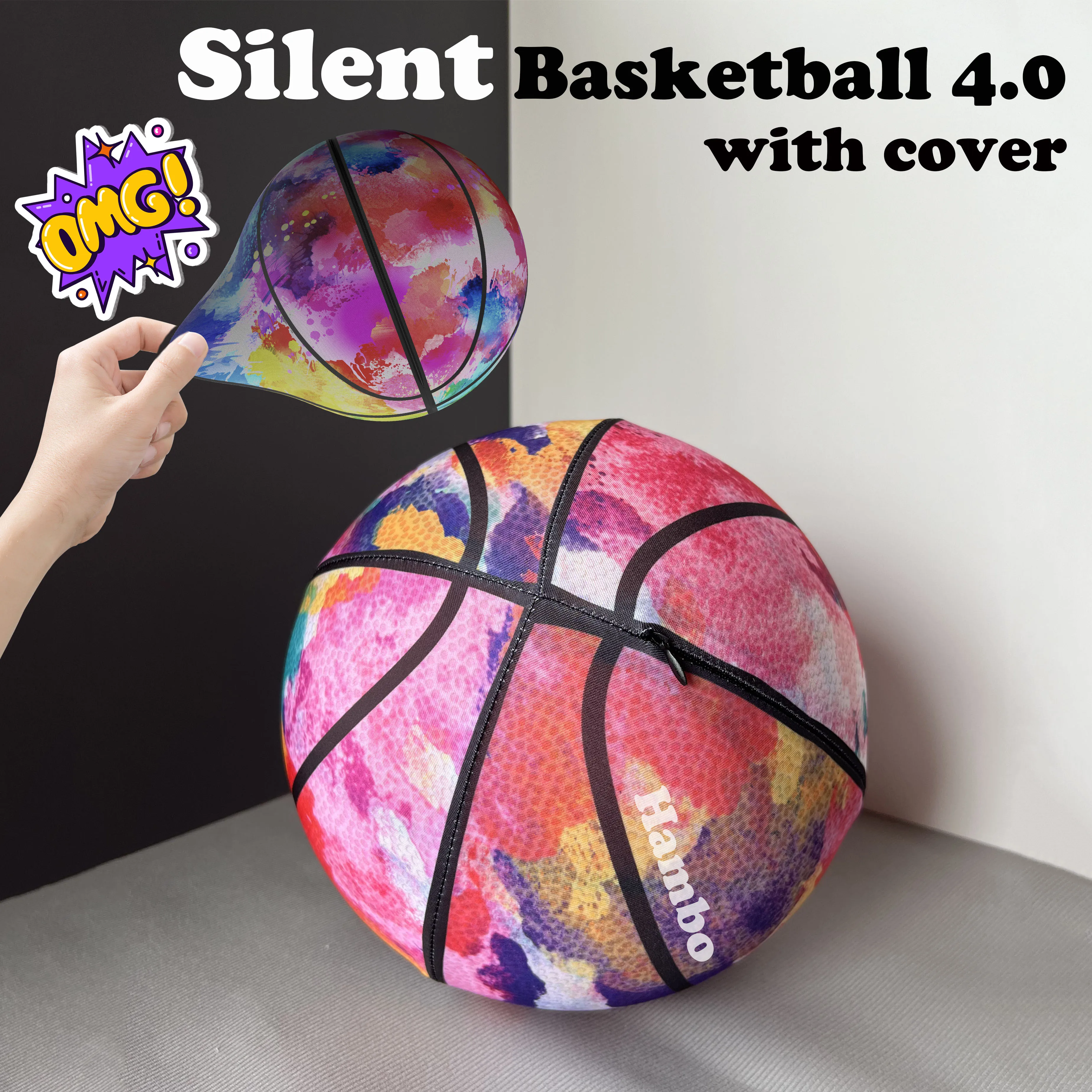 Silent Foam Basketball 4.0 with Washable Cover Size 7(29.5\'\') Airless Basketball Quietly Dribbling No Noise Anti Dust Beach Ball