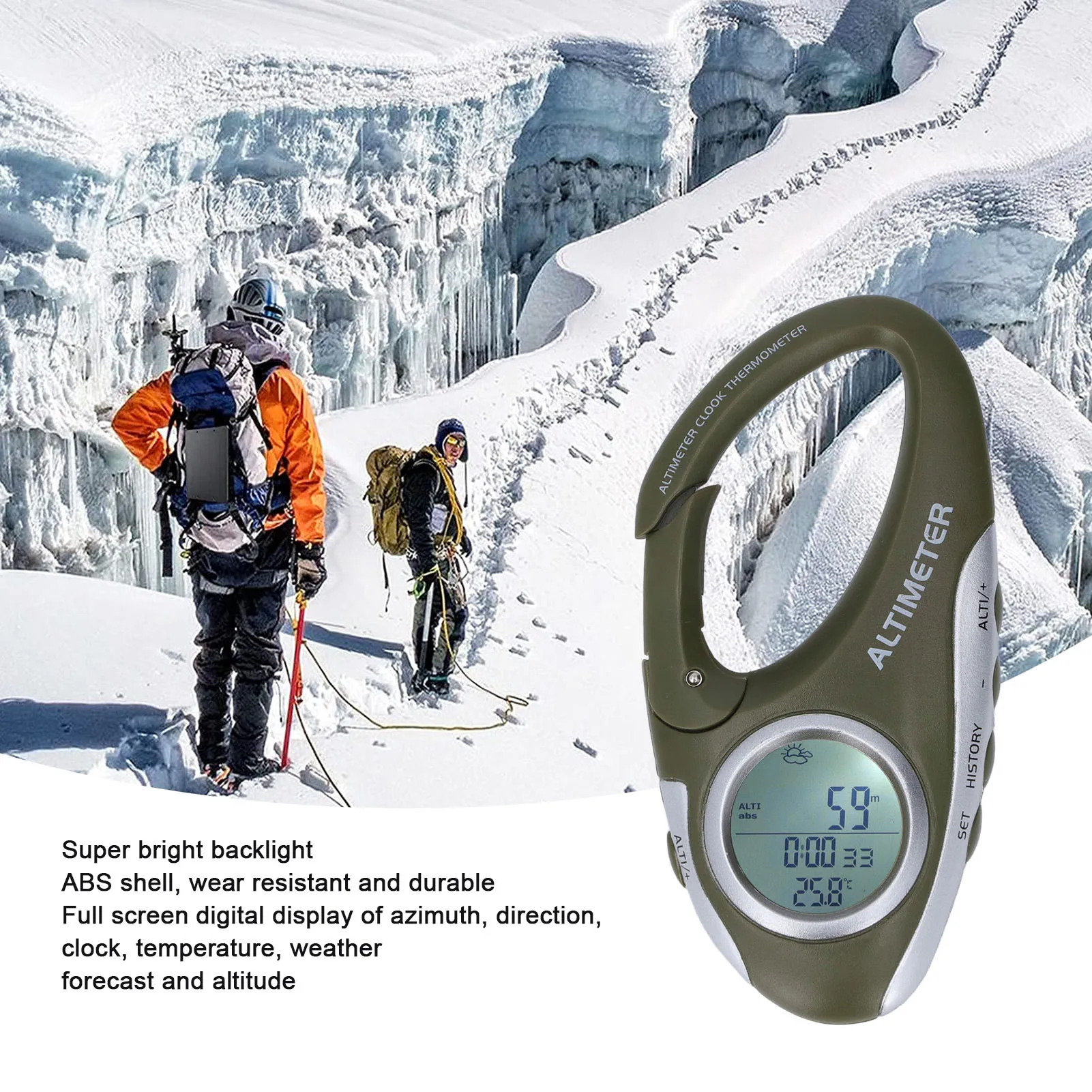 

Digital Altimeter Barometer Multifunctional ABS Housing Backlight Altitude Barometer for Outdoor Sports Handheld Thermometer