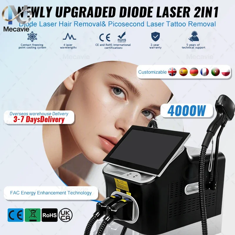 2026 4000W 4wave Diode Laser Hair Removal Device  Soprano 2In1 Newest For Laser Picosecond Tattoo Removal Permanent Hair Removal