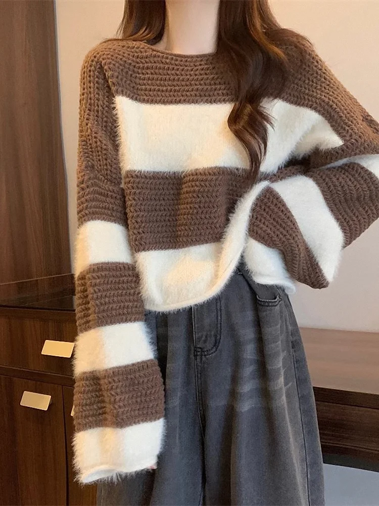 الخريف الشتاء المرأة فضفاضة طويلة Sve محبوك ort سترة العصرية المياه الأرنب الفراء شريط الربط اللون Blo الدفء