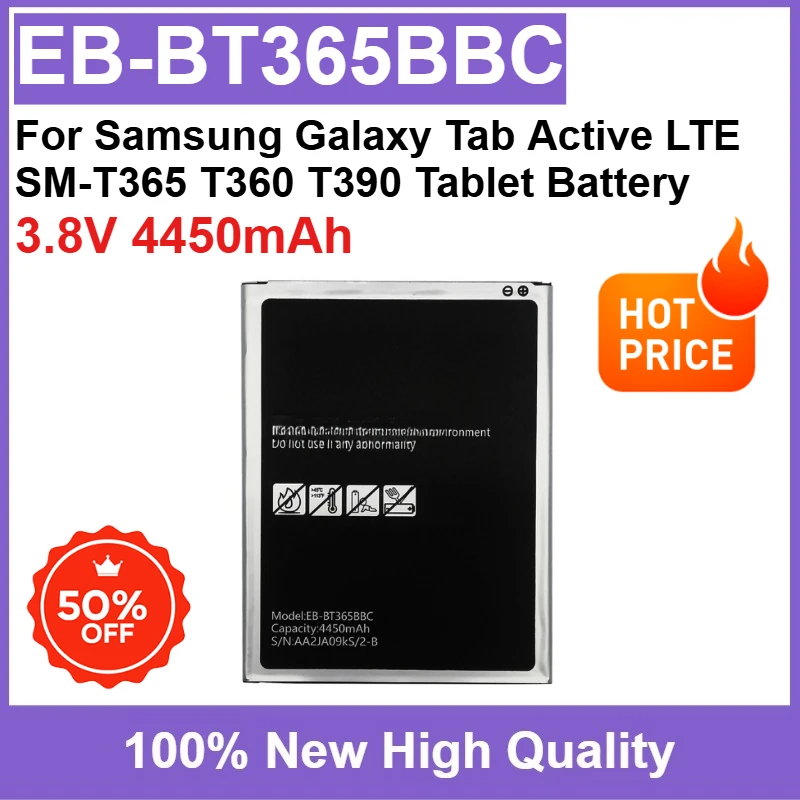 

New Replaceable Battery EB-BT365BBC 3.8V 4450mAh High Quality for Samsung Galaxy Tab Active LTE SM-T365 T360 T390 Tablet Battery