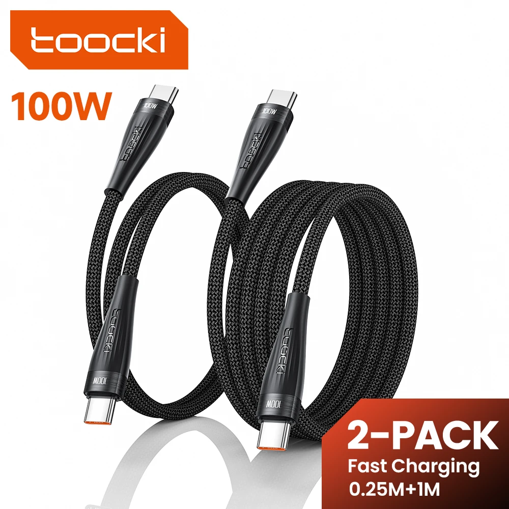 Toocki 2 Pack PD 100W USB Type C to USB C Cable  Charging Wire for iPhone 16 15 Macbook Xiaomi Samsung Fast Charger 0.25m 1m