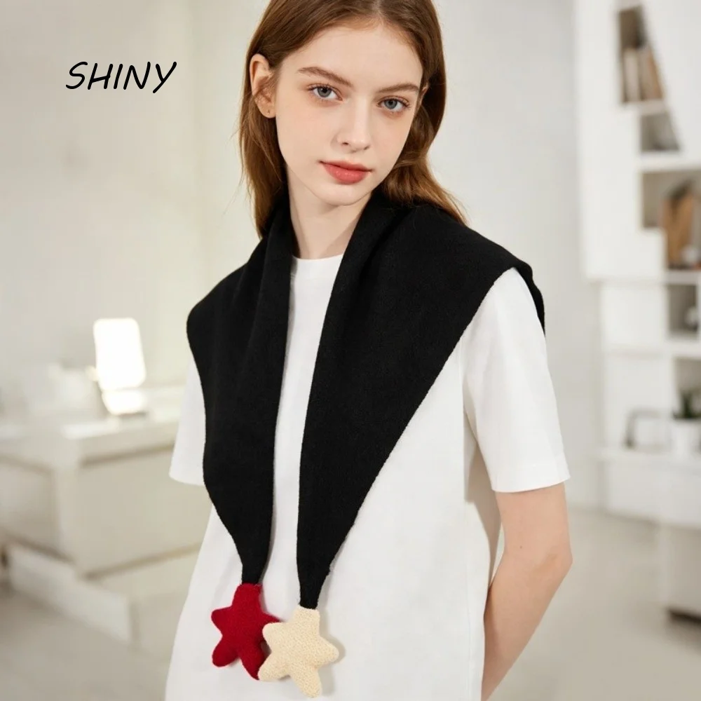 Sweet Star Knitted Triangle Scarf Wool Windproof False Collar Shawl Neck Wraps Cross Scarves Girl