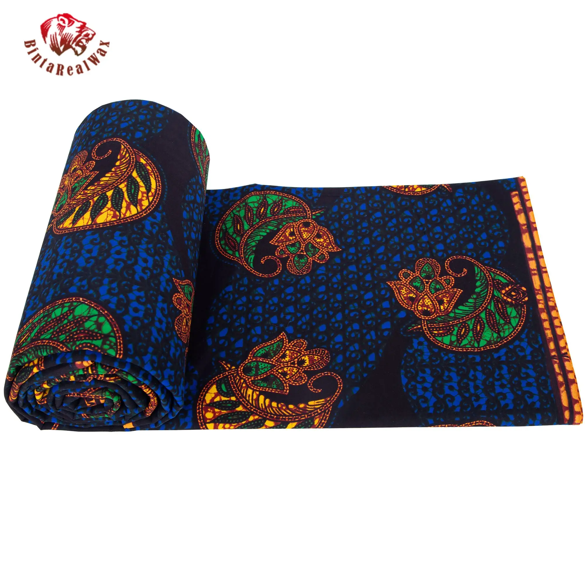 Binta Real Wax African Print Cotton Fabric Dark Blue Paisley Pattern Cloth 24FS1605 view 5