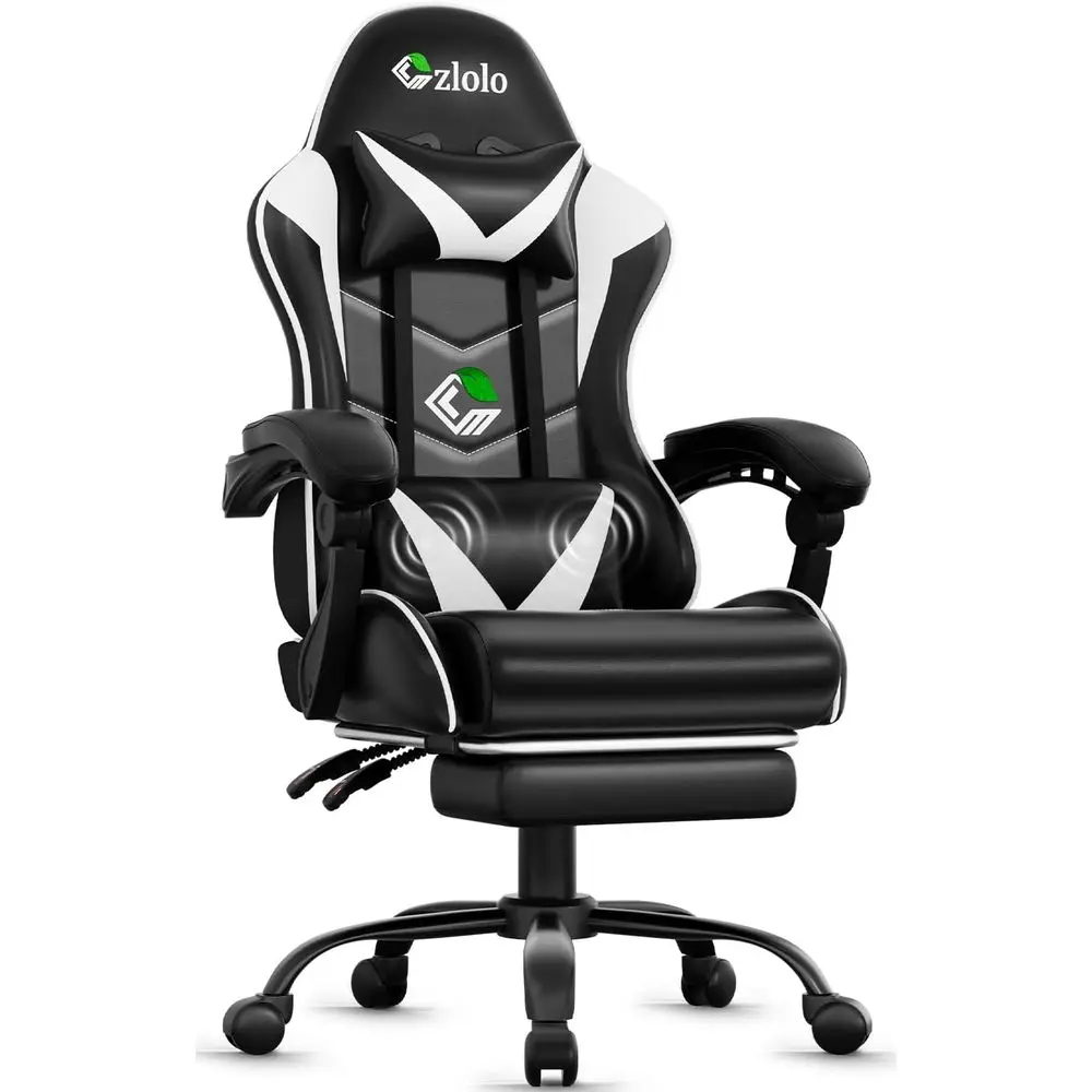 Gaming Chair with ootrest Racing Style Lumbar Support Massager Video Game Chair with Metal Legs, High Back Reclining Gamer Chair