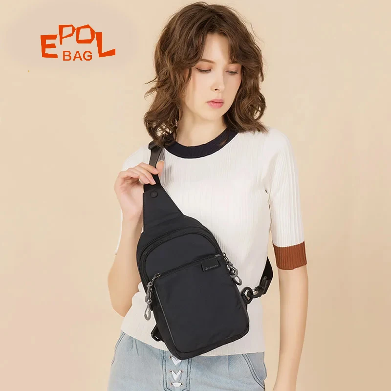 

Epol Women's Sling Bag Simple Multiple Pockets Waterproof Belt Bag New Easy-clean Convenient Shopping Chest Bags 2802-05
