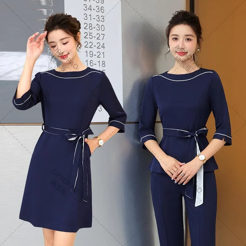 High End Beauty Salon Clothing, Korean Style Health Salon Foot Bath Technician Clothing Beautician Work Clothing Temperament Set