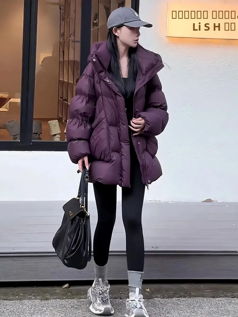 

Women's Thiened White Du down Puffer Jaet Winter Coat Hooded Warm Sli Sweet Sle Regular Length No Brand