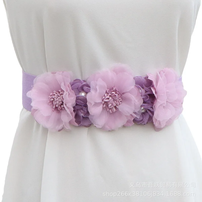 

Women's Runway Fashion Flower Elastic Cummerbunds Female Dress Corsets Waistband Belts Decoration Wide Belt R2204