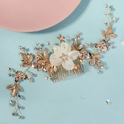 Nuovo pettine per capelli Color oro perla strass accessori per capelli da sposa copricapo da sposa gioielli per capelli per le donne regali da damigella d'onore