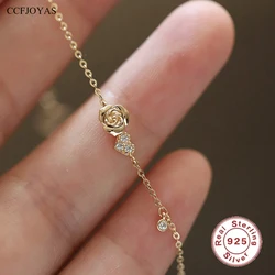 CCFJOYAS 925 스털링 실버 장미 꽃 팔찌, 소녀용 로맨틱 러브 플래시, 어린 왕자의 장미 팔찌 선물