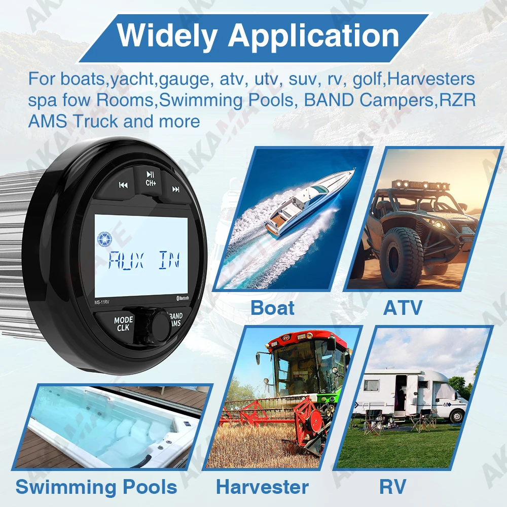 AKAMATE Boat Radio Marine Machine Waterproof Speaker FM AM Antenna Radio Receiver Bluetooth MP3 Player for RV ATV UTV SPA RZR