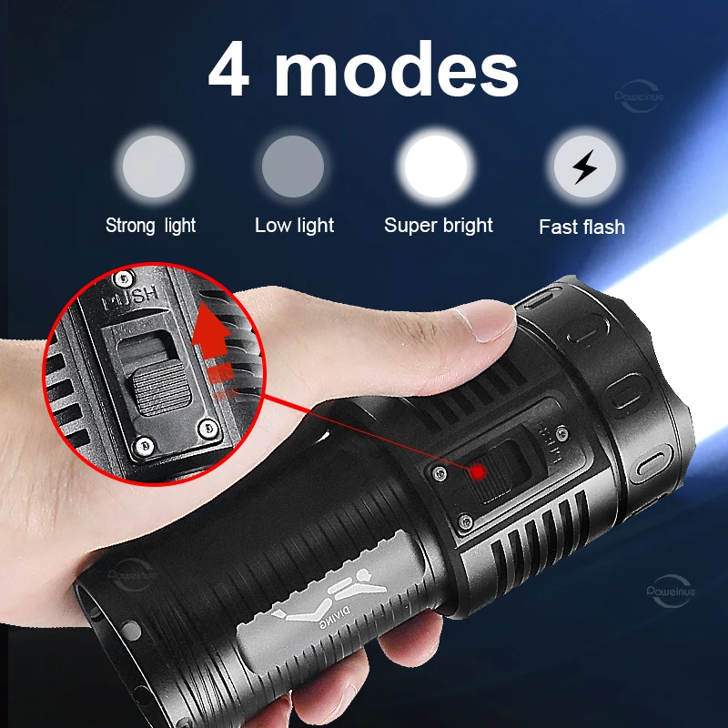 عالية الطاقة عمر البطارية الطويل الغوص مصباح يدوي IPX8 أعلى مقاوم للماء المهنية مصباح غوص بالطاقة لغواصة الصيد