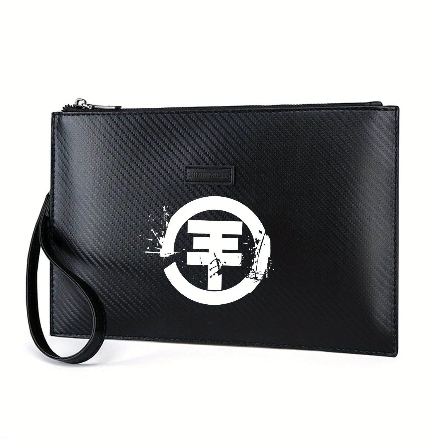 White circle with geometric design logo Elegant Printed PU Men's Handbag Fashionable and Practical for Everyday Carry